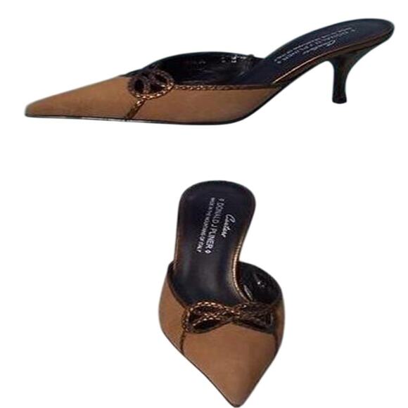 Donald Pliner Camel Brown Suede Leather Mule Shoe Peek A Boo Cut Out $235 NIB - Picture 3 of 4